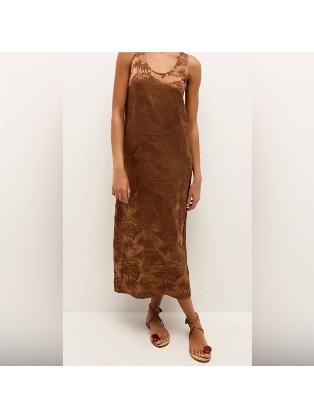 Marie Oliver Olympia Silk Jacquard Midi Dress Brown Palm Print Resort, size xs